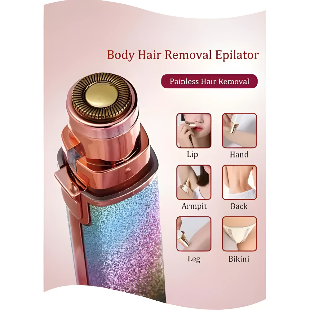 Lápiz depilador facial USB 2 en 1, acabado degradado brillante, ideal para axilas, piernas y zonas íntimas.