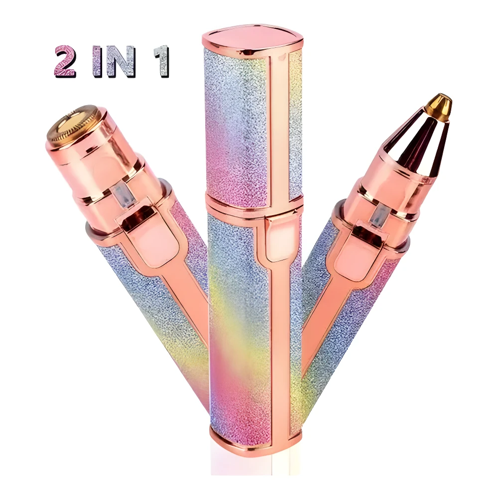 Set x2 lápiz depilador facial recargable USB 2 en 1, arcoíris brillante, oro rosa