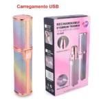 Set x2 lápiz labial depilador facial USB 2 en 1, acabado arcoíris y rosa metálico, recargable.