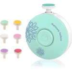 Lima eléctrica de uñas para bebé color verde menta con 6 cabezales intercambiables, diseño floral.