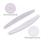 Dos limas para uñas, una con grano 100 extra grueso y otra con grano 180 regular, diseño medialuna.