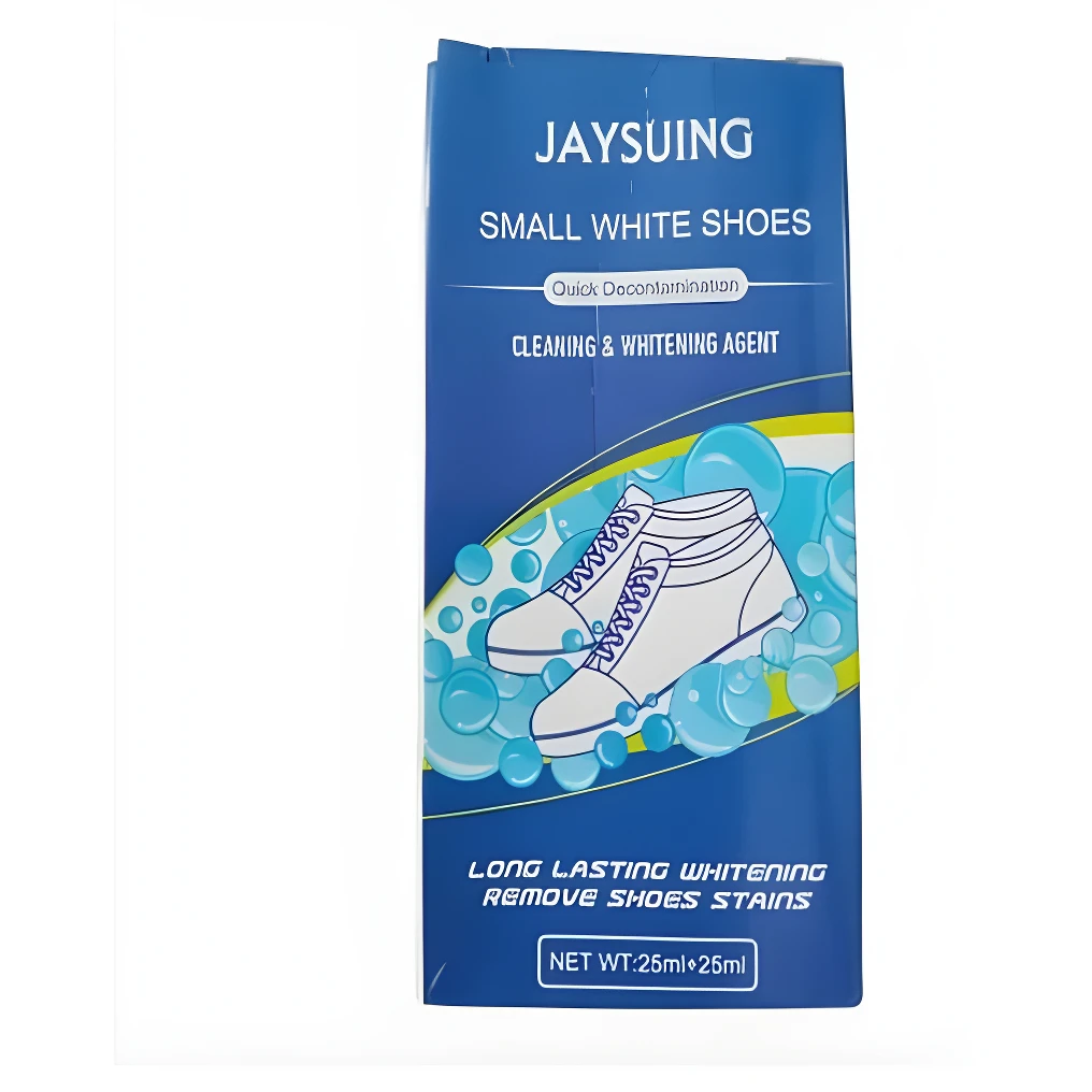 Caja de limpiador blanqueador para zapatos blancos JAYSUING, con de zapatillas y burbujas. Contenido neto 25ml + 25ml.