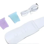 Set x2 limpiador facial ultrasónico blanco con accesorios en forma de peine y cable USB.
