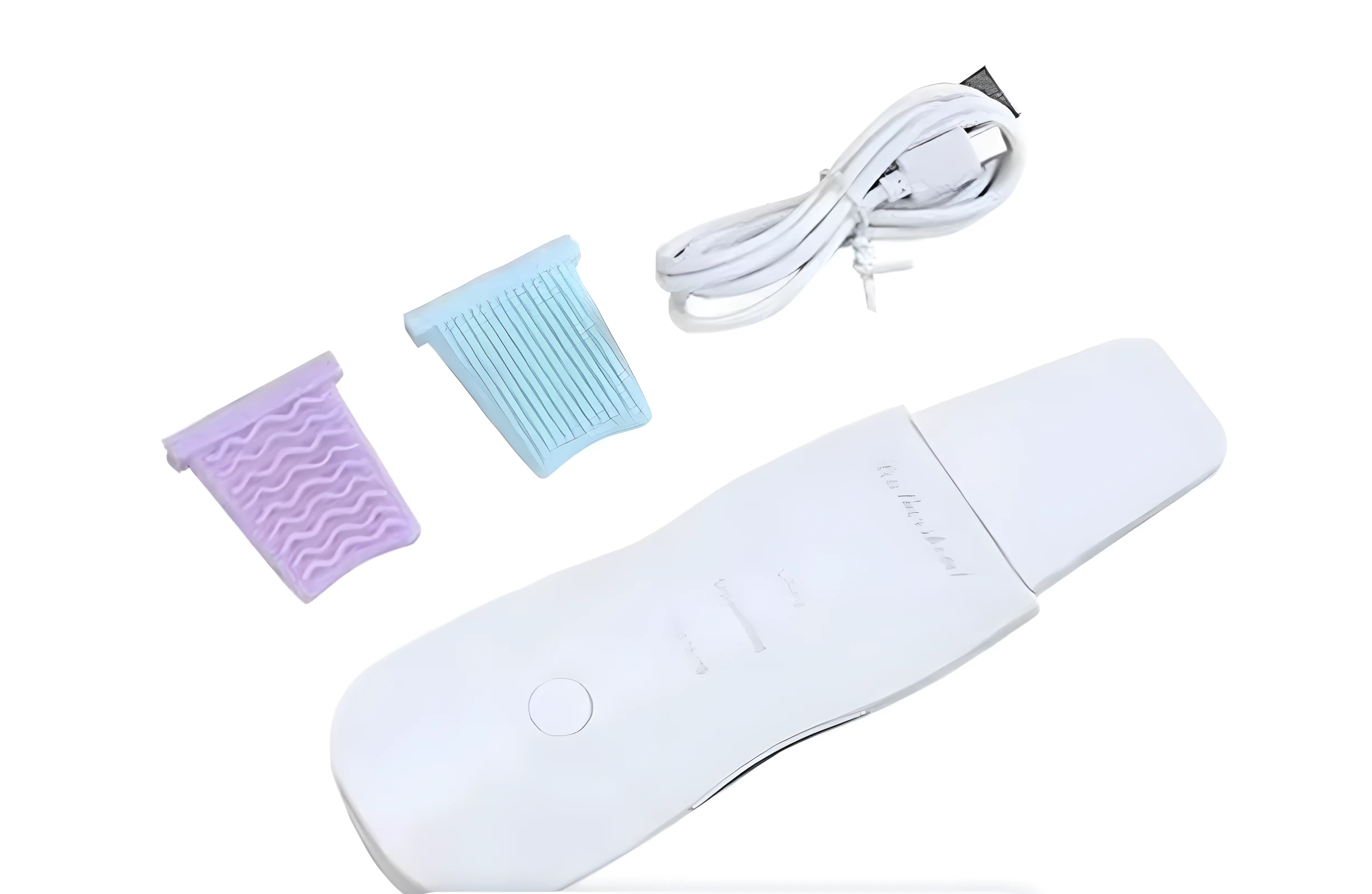 Set x2 limpiador facial ultrasónico blanco con accesorios en forma de peine y cable USB.