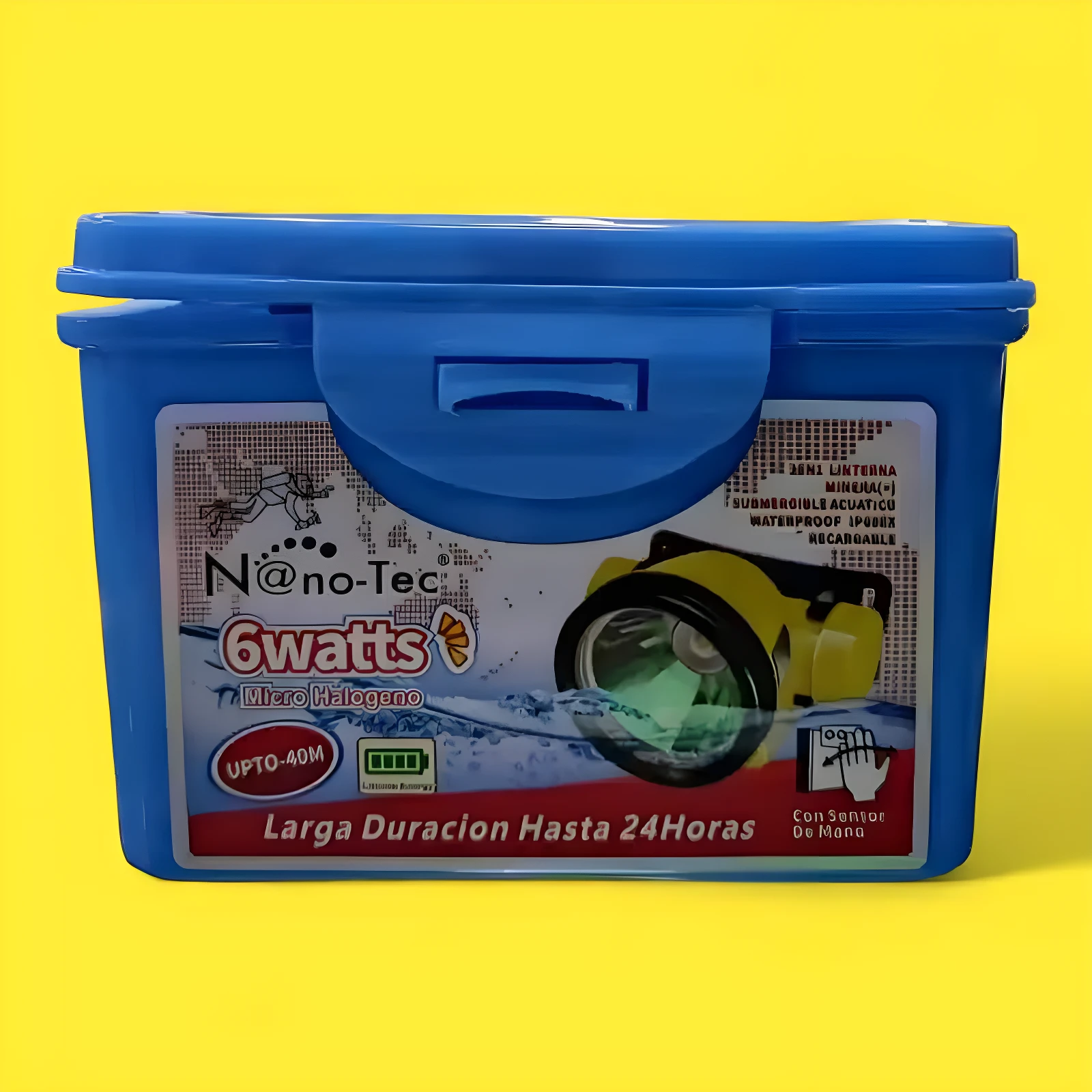 Linterna LED azul sumergible 6 Watts, micro halógena, hasta 40M, 24 horas de duración, con sensor de mano.
