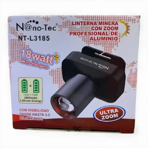 Linterna minera Nanotec NT-L3185 profesional de aluminio con zoom, 18W micro halógeno y visión a 3.5 km.