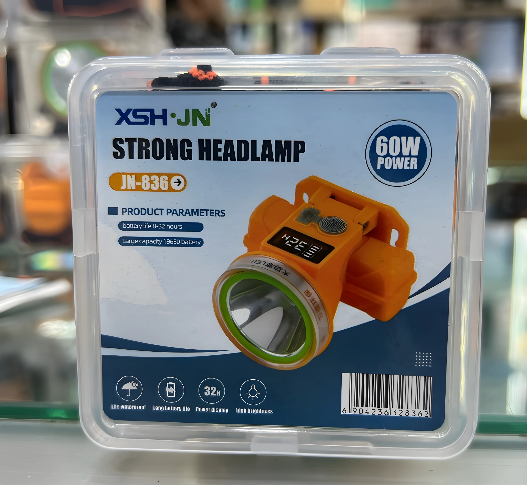 Linterna frontal recargable XSH•JN JN-836 de 60W, resistente al agua, con pantalla de carga y alta potencia.