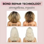 Antes y después de cabello dañado con acondicionador L'Oréal Ácido Cítrico, mostrando reparación y brillo.