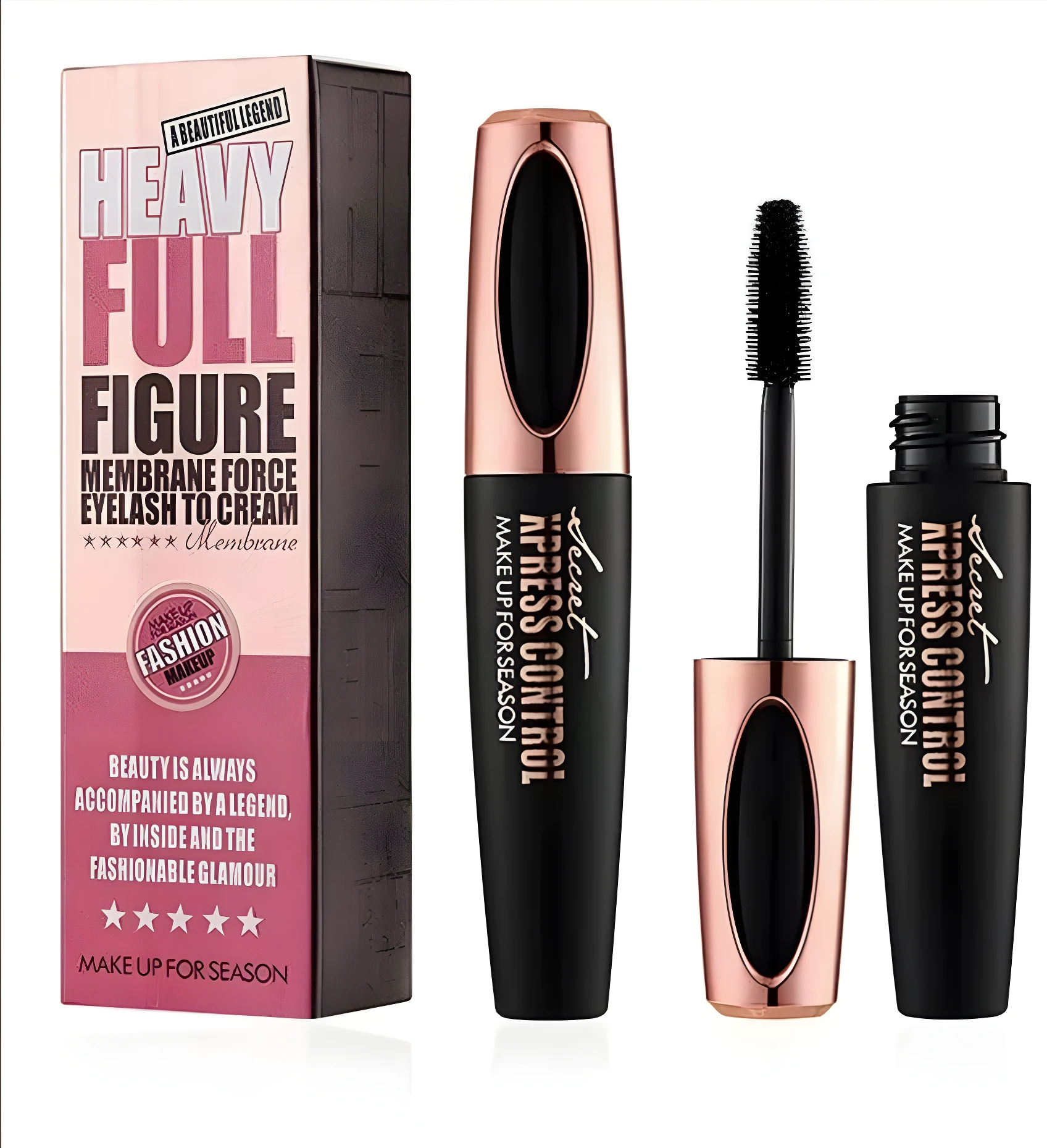 Set x2 Mascaras Makeup For Season 4D negro, originales, con aplicador y empaque rosa metálico.