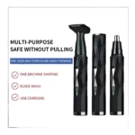 Set x2 máquinas cortapelos nariz, oreja y patillas en negro con diseño facetado. Incluye cabezal para corte, protector y cable USB.