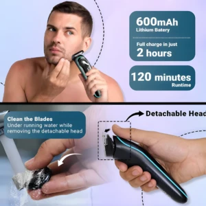 Máquina de corte VGR-075 negra con pantalla LED, cargador rápido de 2 horas, 120 min de autonomía y cabezal desmontable.