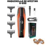 Recortadora profesional VGR V-999 negra y naranja con cuchillas de acero inoxidable, 3 peines, cepillo y cable USB.