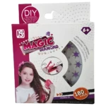 Empaque de juguete Magic Diamond con aplicador manual de gemas y 180 piezas decorativas moradas con forma de flor para estilizar el cabello de niñas.