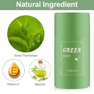 Set x2 mascarilla facial Meidian rodillo verde natural con extracto de té, vitamina E y glicerina.