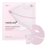 Mascarilla gel rosa Medicube PDRN, con colágeno hidrolizado y Niacinamida, fortalece piel.