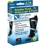 Caja de Miracle Socks UNISEX talla S/M negras para piernas cansadas, ayuda a reducir hinchazón y mejorar circulación.
