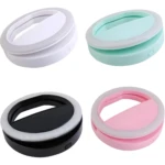 Mini aro de luz recargable, clip para celular, disponible en blanco, menta, negro y rosa.