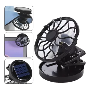 Mini ventilador solar con clip para gorra, diseño portátil y moderno, funciona con energía solar.