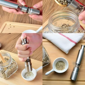 Molino pimentero manual metálico, molinillo ajustable, portátil, ideal para sal y pimienta.