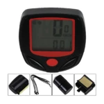 Odómetro para bicicleta negro y rojo con pantalla digital, impermeable, muestra 0 km/h y 001, incluye accesorios de montaje.