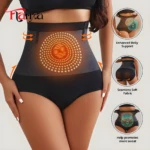 Panty faja alta control abdomen en negro con diseño de iones, soporte mejorado y tejido suave.