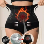 Panty faja control abdomen negra con diseño de panal, efecto calor y detalles de memoria.