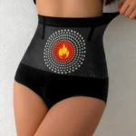Panty faja negra control abdomen con diseño de puntos y fuego.