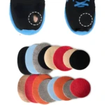 Parches circulares adhesivos para reparar zapatos rotos. Variedad de colores: negro, azul, gris, beige y rojo.