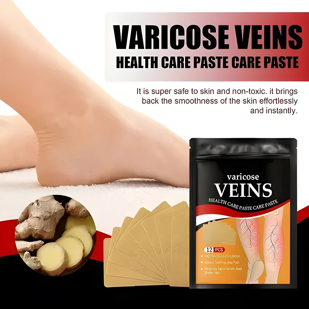Parches para várices, 12 unidades, con jengibre y aplicador en pierna, ideal para suavidad instantánea.