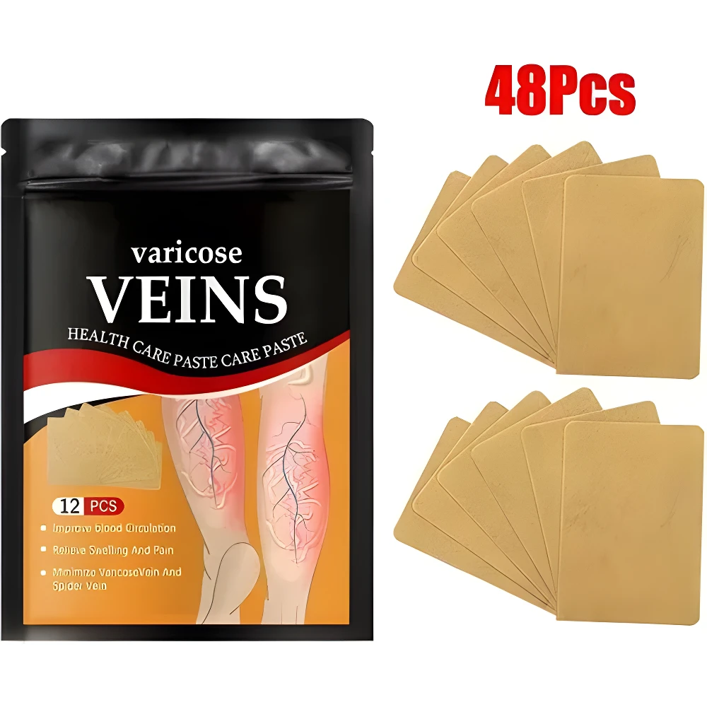 48 parches para venas varicosas, mejora circulación y alivia dolor.