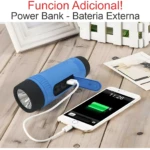 Parlante linterna azul conectado a celular, carga portátil para exteriores.