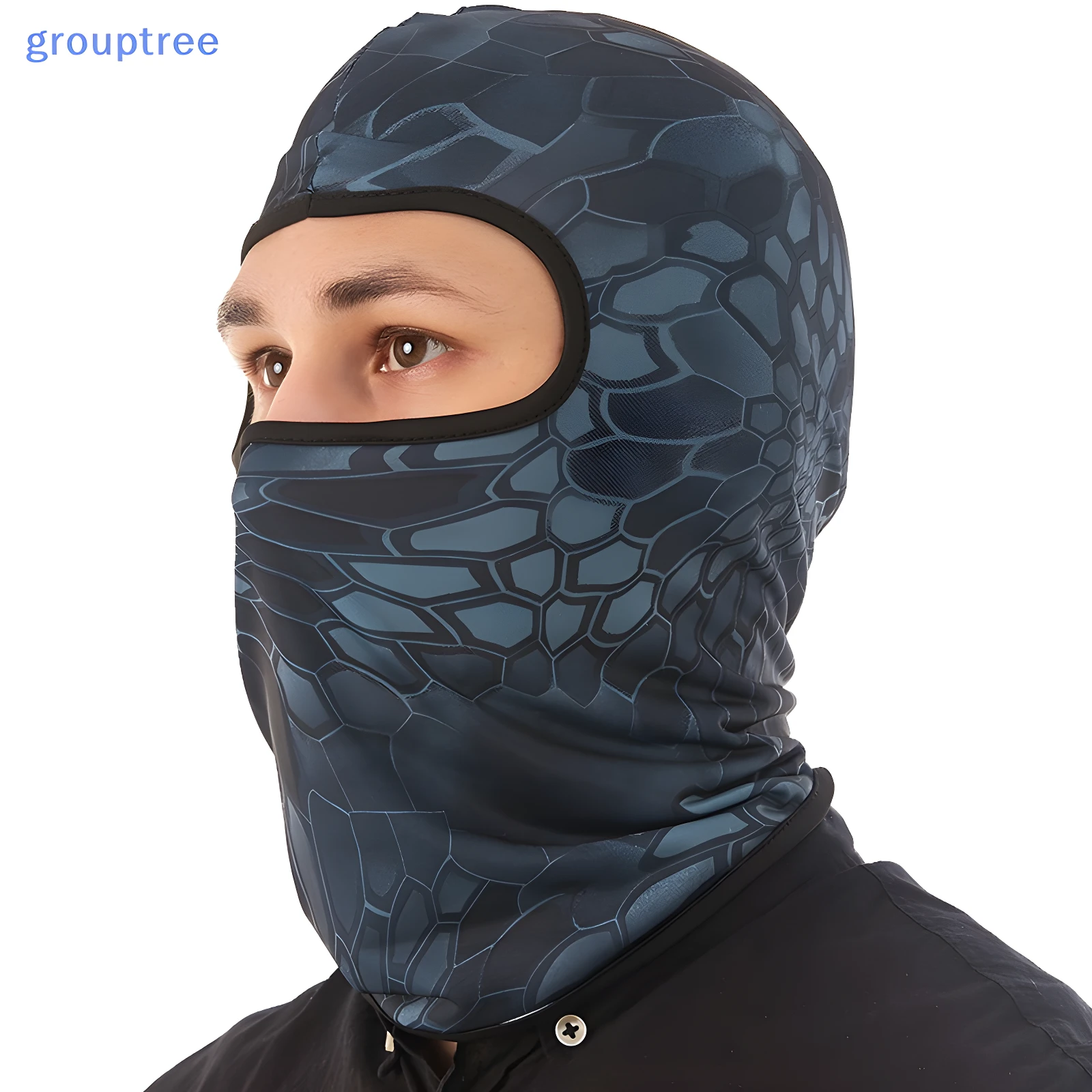 Pasamontañas camuflado gris para moto o bicicleta, cubre rostro y cabeza, cómodo y térmico.
