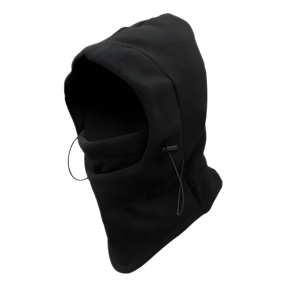 Pasamontañas térmico negro ajustable con cordón, ideal para ciclismo y moto en clima frío.