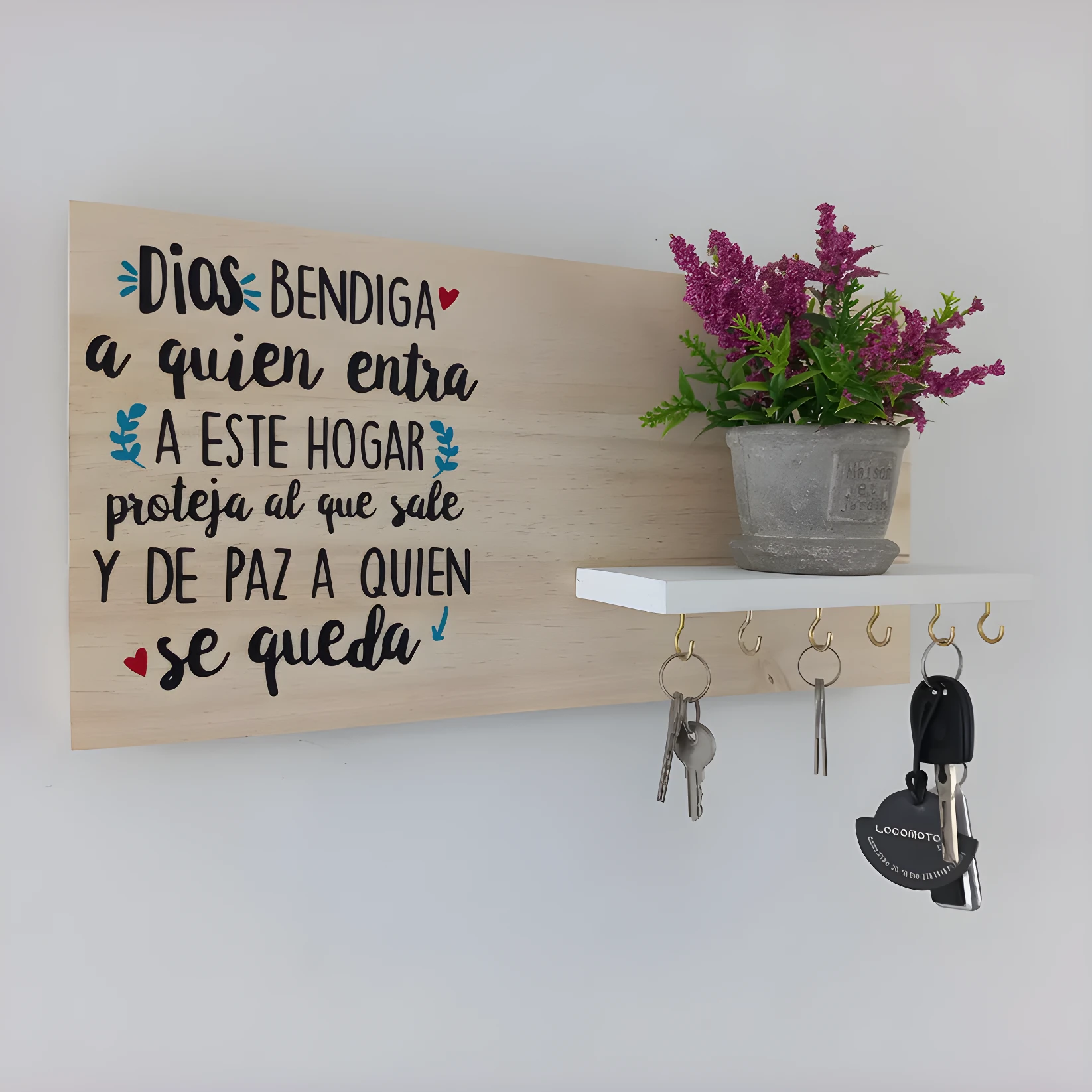 Perchero para Llaves Madera Pino Decorativo - Organiza y decora tu entrada con estilo - Imagen 3