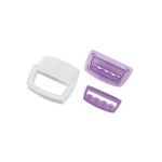 Set x2 perforadoras de pastillaje, una blanca cuadrada y dos moradas rectangulares con bordes ondulados.