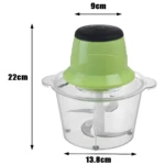 Picador eléctrico verde y transparente, 22cm alto, 9cm ancho superior, 13.8cm ancho base.