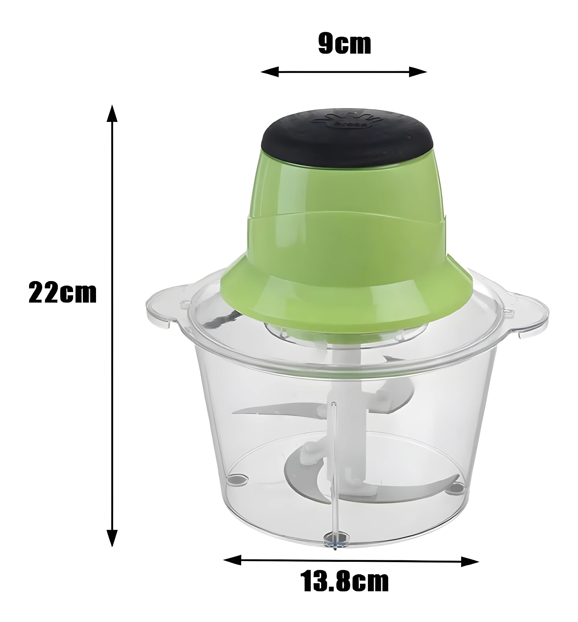 Picador eléctrico verde y transparente, 22cm alto, 9cm ancho superior, 13.8cm ancho base.