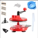 Picadora manual roja con accesorios para rallar, cortar y moldear, 5 en 1, para preparar comidas.