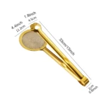 Pinzas de cocina doradas de 33 cm con cesta coladora redonda de 11.2 cm y puntas de 2 cm.