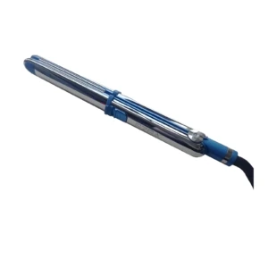 Plancha de cabello Erza azul y plateada profesional con núcleo cerámico, diseño elegante para alisado brillante.