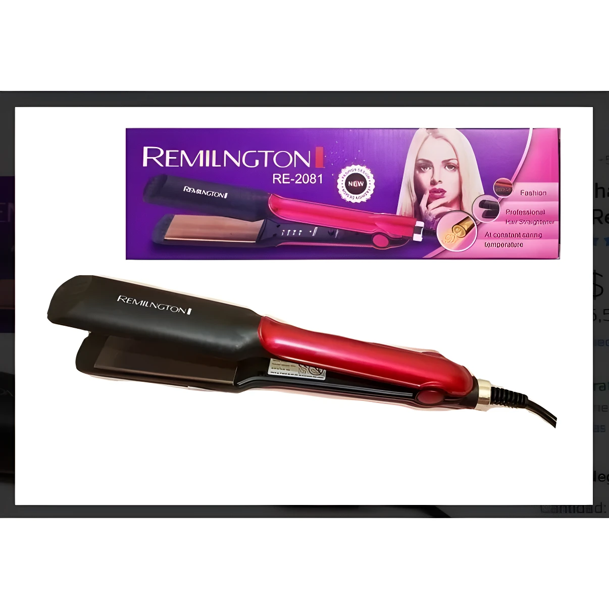Plancha de cabello Remington RE-2081 color rojo y negro, con detalles de control de temperatura y acabado sedoso.