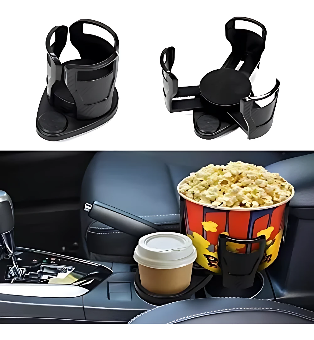 Set x2 portavasos negros antideslizante para carro, uno con posa vaso para café y otro para gran recipiente de crispetas.