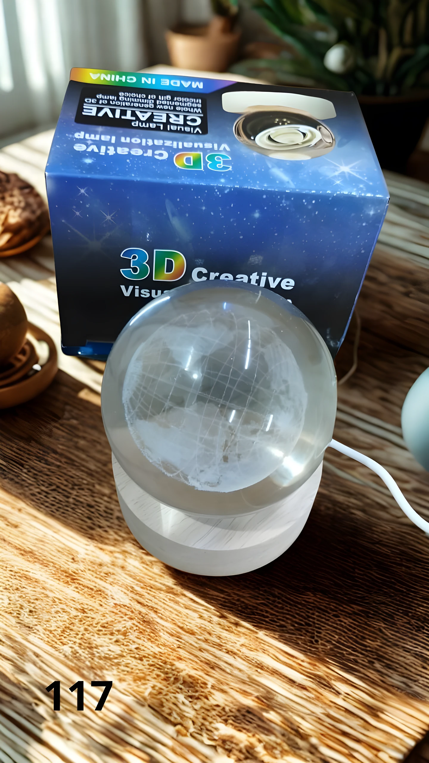 Esferas de cristal de 6 cm para lámpara 3D Creative, base de madera, ideal como regalo.