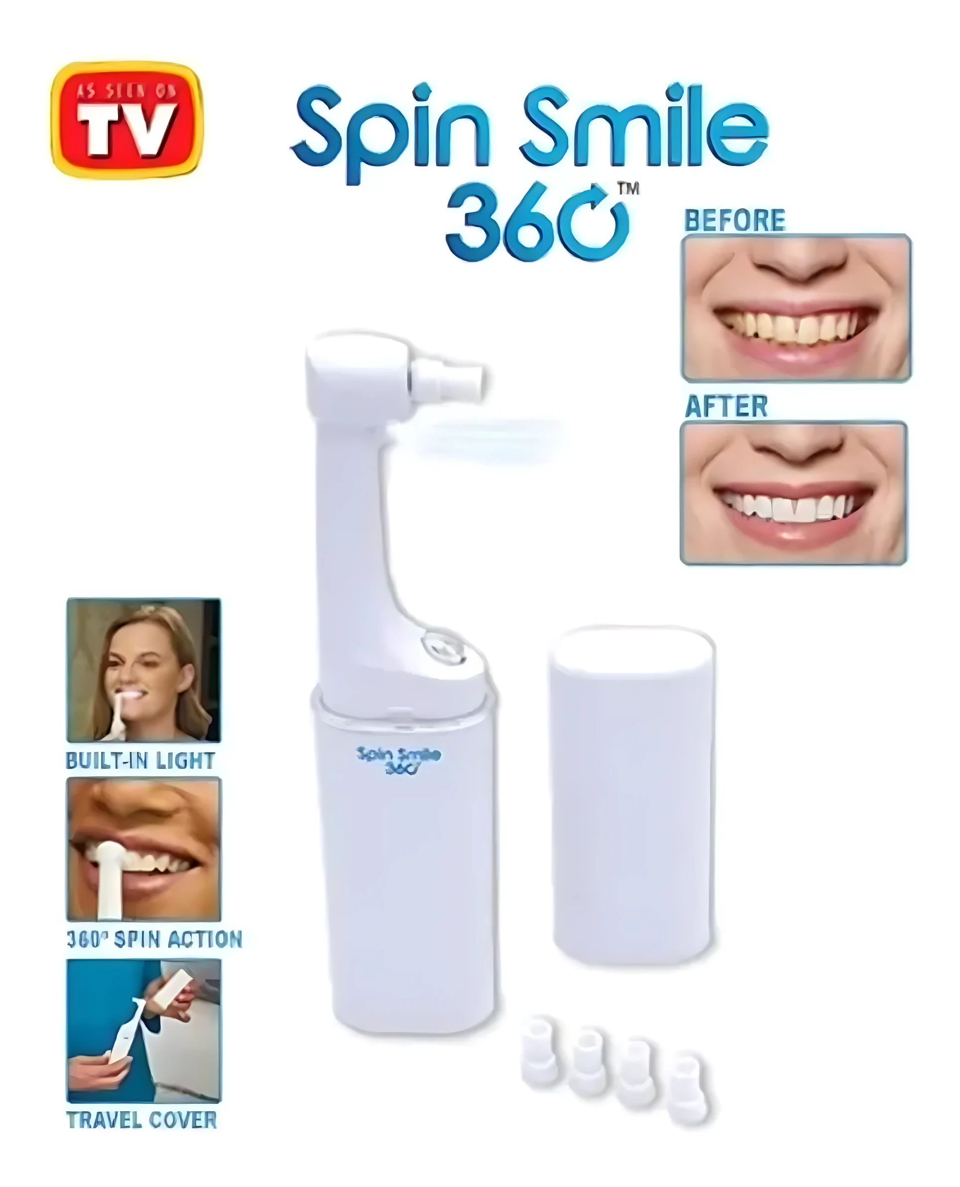 Pulidor dental portátil Smile 360° blanco, con luz LED y estuche. Incluye cabezales.