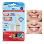 Pulidor dental portátil Spin Smile 360° blanco, 4 puntas de pulido, luz LED, protege y embellece tu sonrisa.