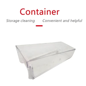 Recipiente transparente para refrigerador, ideal para almacenar alimentos y mantener el orden.