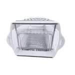 Rallador de queso manual transparente con compartimento recolector, ideal para cocina.