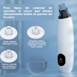Dispositivo removedor de espinillas blanco con tres cabezales intercambiables y pantalla digital.