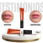 Testimonio: labios antes y después de aplicar reparador labial Champagne Luxskin 10g.