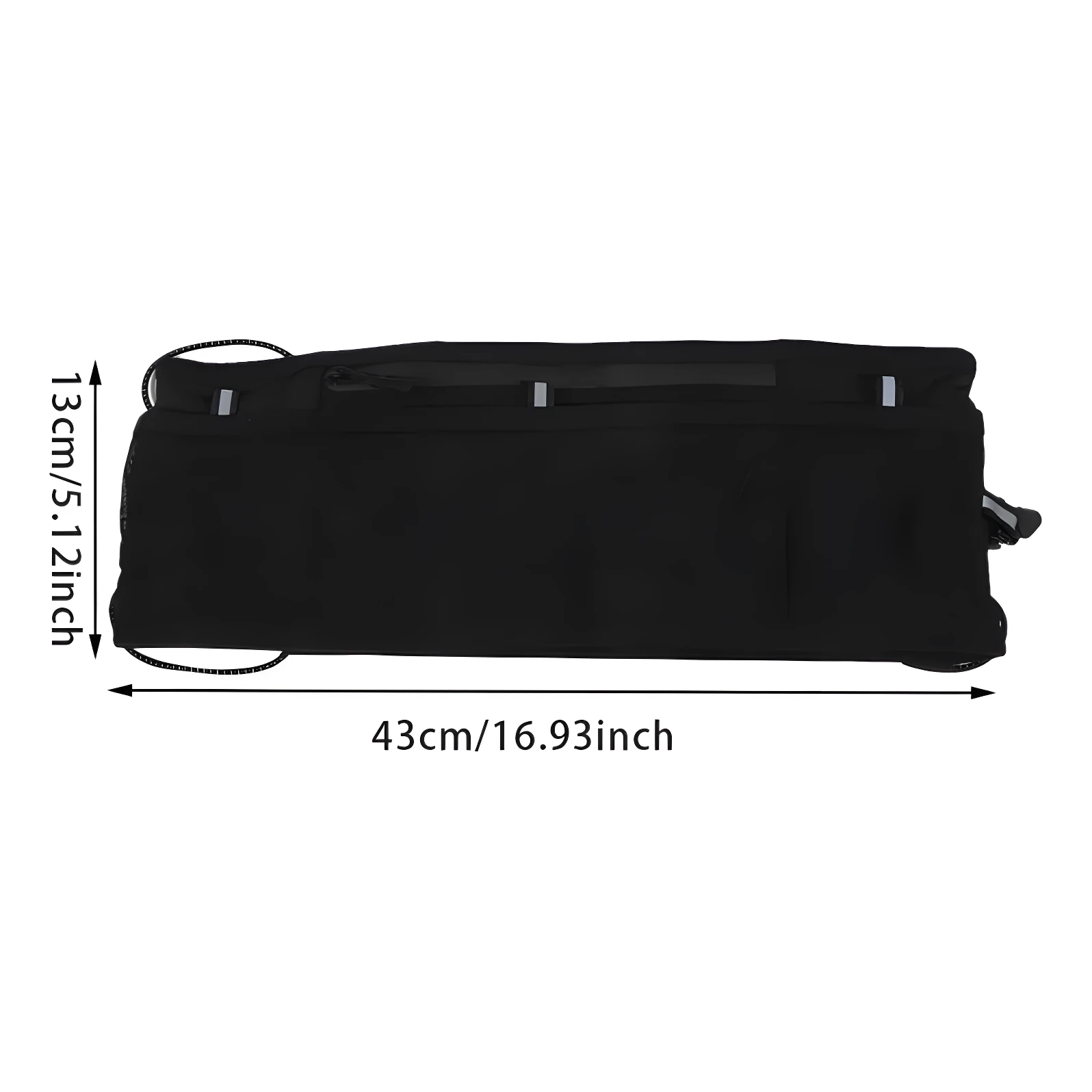 Riñonera deportiva negra para correr, 43cm de ancho, 13cm de alto.
